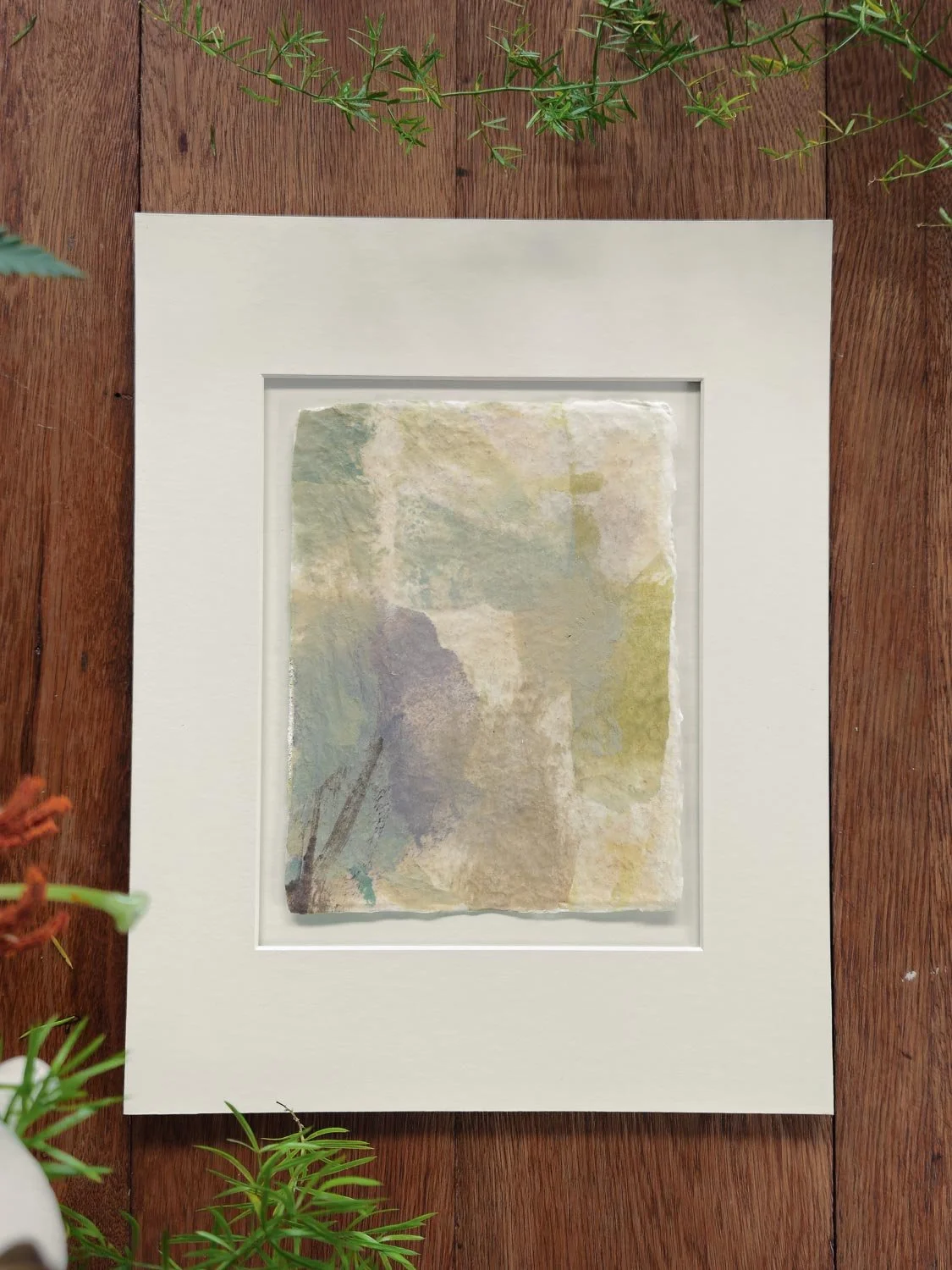 Organic Bloom 1 - 6"x8" Original Paper Collage in 11"x14" Mat