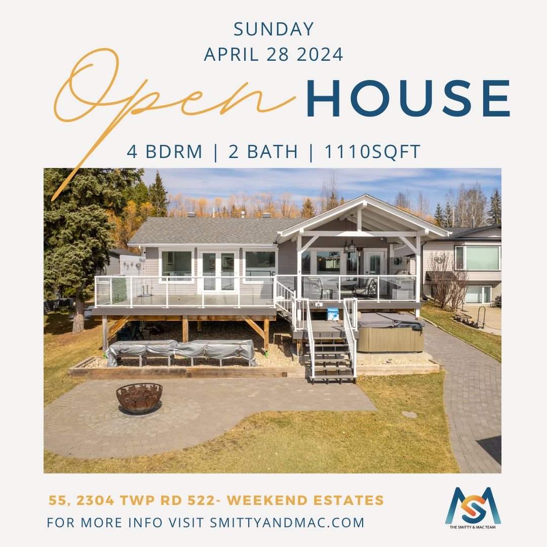 ✨OPEN HOUSE ALERT✨

Find out where the Smitty &amp; Mac Team will be this weekend!!

🏡 55, 2304 TWP RD 522 (55 Weekend Estates)
🗓 Sunday April 28 (12PM-3PM)
💲1,249,998
MLS: E4383162

Call us today to book a private tour for one of these stunning h