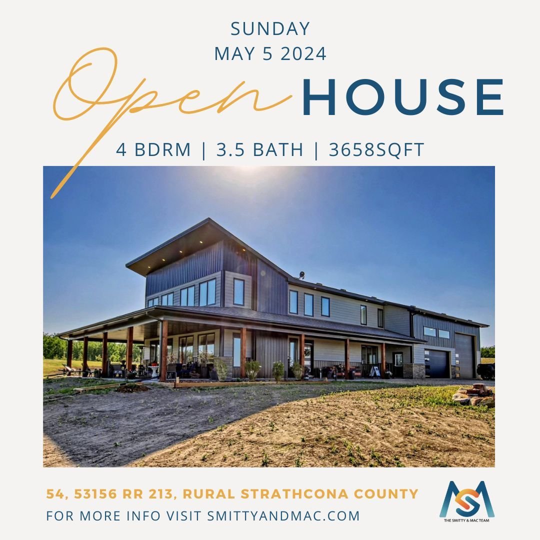 ✨OPEN HOUSE ALERT✨

Find out where the Smitty &amp; Mac Team will be this weekend!!

🏡 54, 53156 RR 213
🗓 Sunday May 5 (1PM-3PM)
💲1,499,998
MLS: E4376551

Call us today to book a private tour for one of these stunning homes🤩

The Smitty &amp; Mac