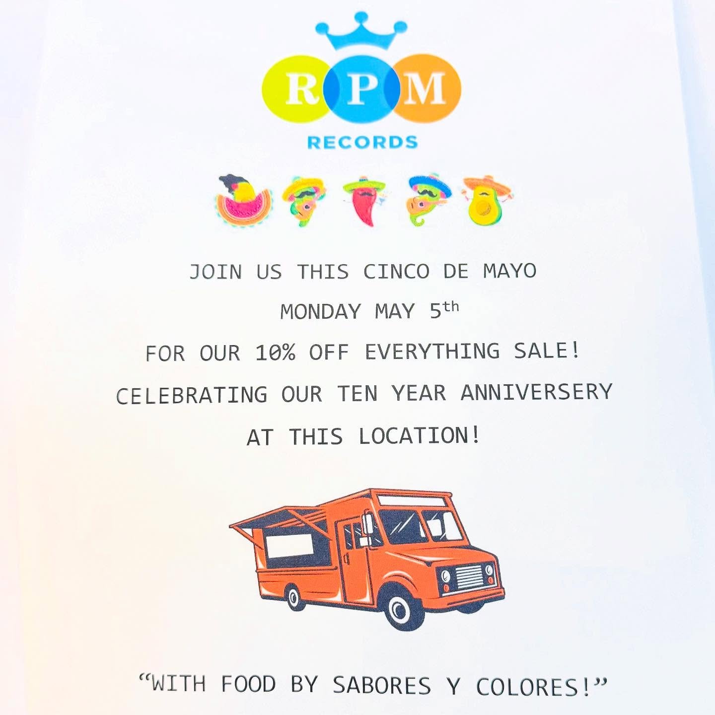 Join us this Cinco De Mayo Monday May 5th!
For our 10% OFF Everything Sale celebrating the Ten yr. Anniversary at this location!

We will have plenty fresh New Arrivals including a huge Rap Collection we recently got inn! 

Open Regular Hours 11 ta 6