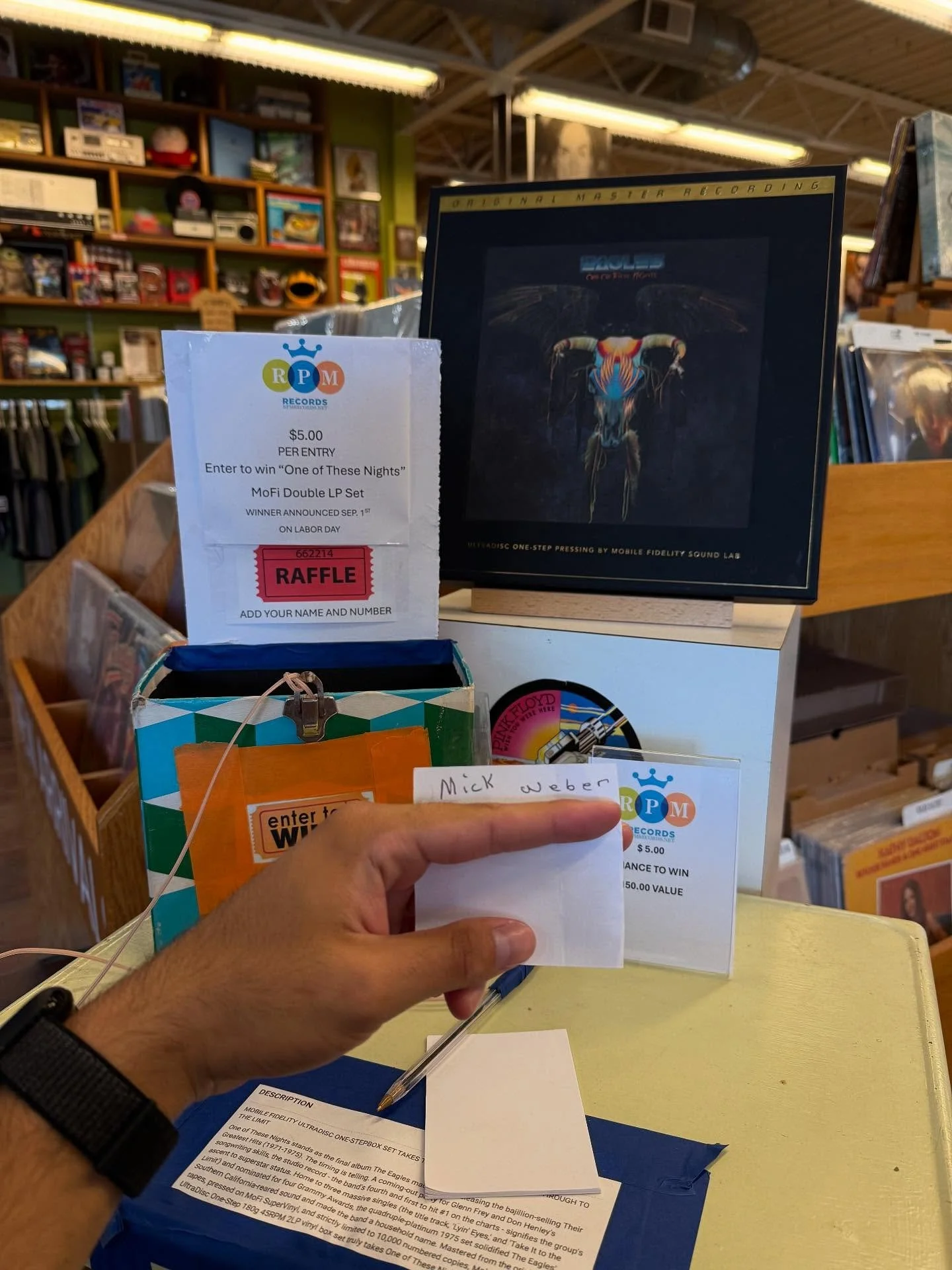 Congratulations to our raffle winner for the one-step mobile fidelity pressing of &ldquo;One of These Nights&rdquo; by the Eagles, Mick Weber! We want to thank everyone for entering their submissions and playing. Keep an eye out for more raffles we h