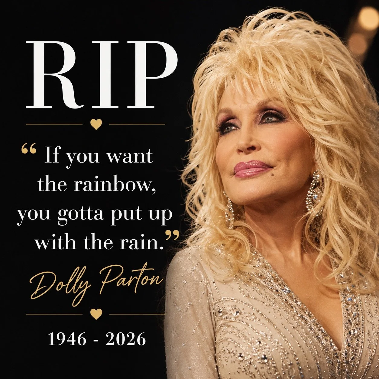 Terrible news today. 💔

The world lost an absolute legend.

Dolly Parton was so much more than a country music icon &mdash; she was a songwriter, storyteller, philanthropist, and one of those rare artists whose music truly crossed generations.

Her 