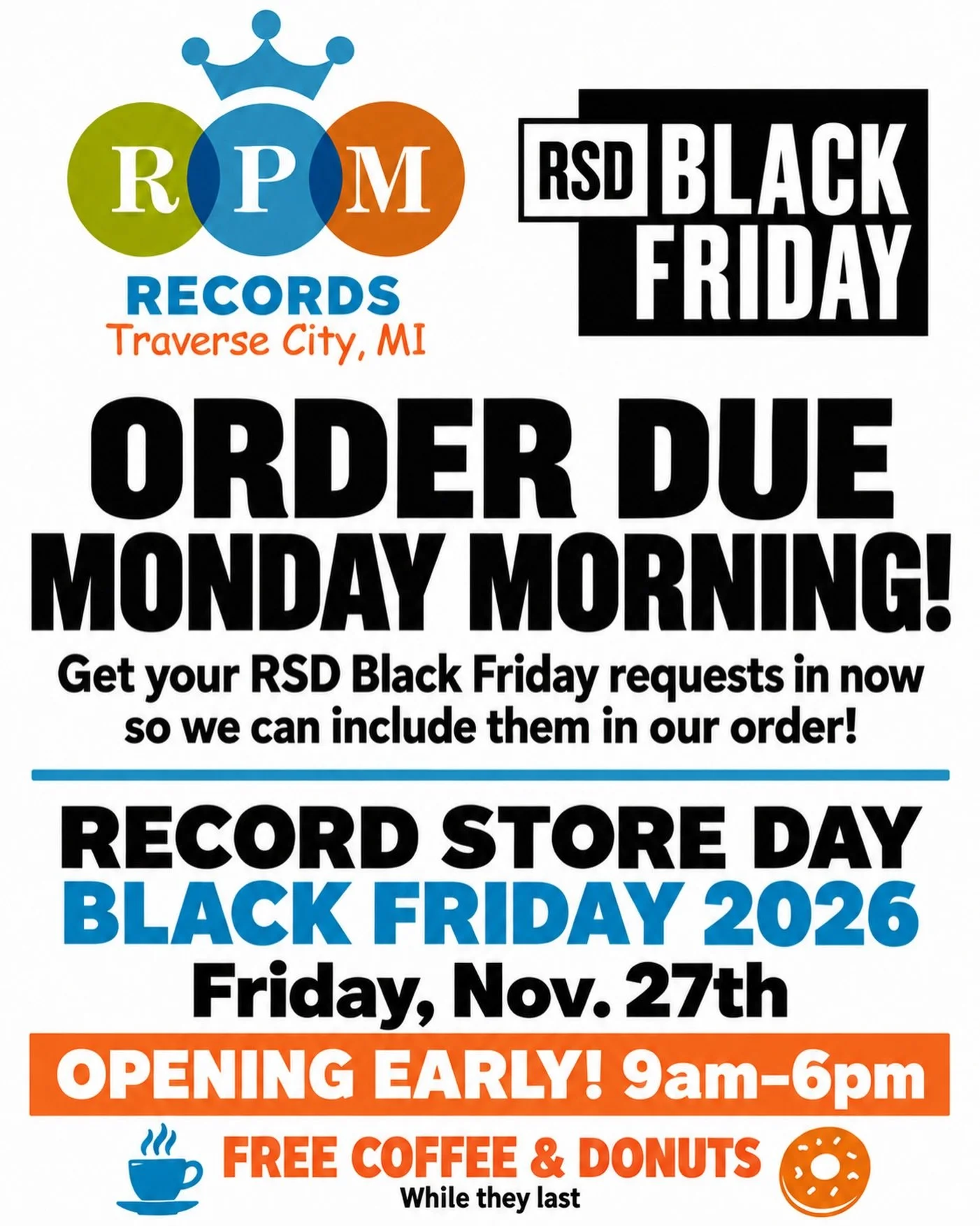 🚨 RSD BLACK FRIDAY REQUESTS&mdash;GET THEM IN NOW! 🚨

Our order is due MONDAY MORNING! Let us know which releases you&rsquo;re hoping to snag so we can include your requests in our order! 🎶

💻 Visit our website to submit your requests:
https://rp