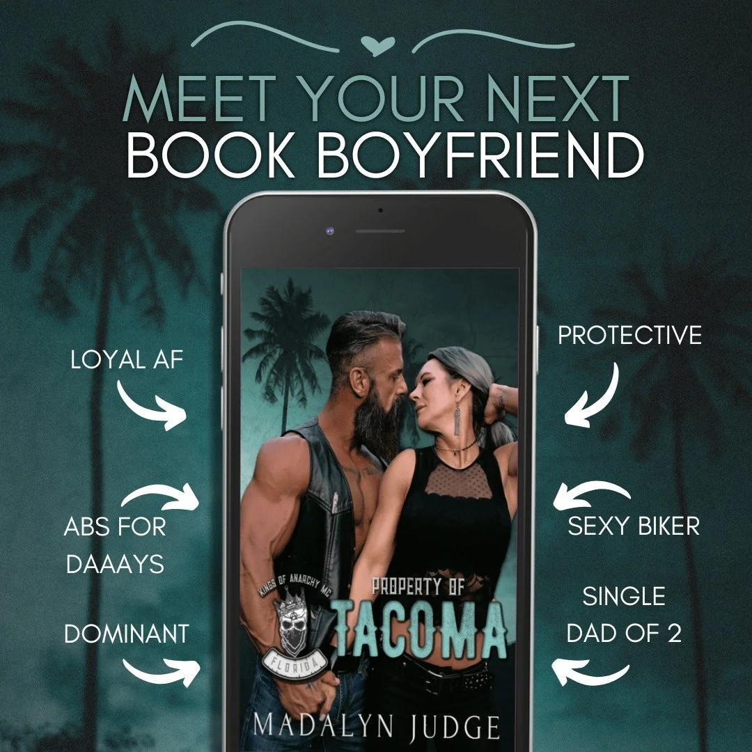 🚨🚨 Property of Tacoma 🚨🚨
Kings Of Anarchy MC, Florida Chapter
⬇︎ 𝐆𝐑𝐀𝐁 𝐇𝐄𝐑𝐄 ⬇︎
UBL: https://geni.us/PropertyOfTacoma
What to expect:
✔︎ MC Romance
✔︎ Morally Grey Anti-hero 
✔︎ Suspense &amp; Spice
✔︎ Single Dad 
✔︎ He falls first
✔︎ Posse