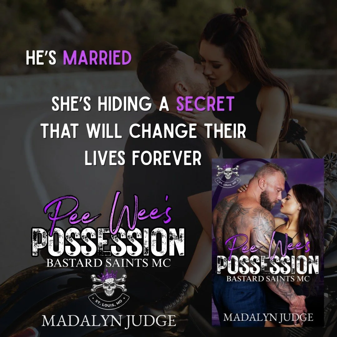 💜🖤 ๑ Pee Wee&rsquo;s Possession ๑💜🖤 
☠️B@stard Saints MC: St. Louis, MO
⬇︎ 𝐆𝐑𝐀𝐁 𝐇𝐄𝐑𝐄 ⬇︎
UBL: https://f.mtr.cool/dyw888vg4u 
What to expect:
✔︎ MC Romance
✔︎ He&rsquo;s married
✔︎ Suspense &amp; Spice
✔︎ Father of two
✔︎ Possessiv