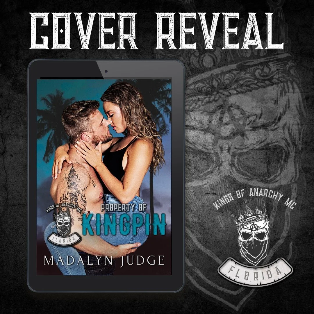 🖤🤍 COVER REVEAL 🖤🤍
★🩵★ Property of Kingpin ★🩵★
☆ Kings of Anarchy MC: Kings Haven, Florida
☆ Release Date: 4/20/2027
☆ Cover Designer: Gchelle Designs
☆ Photographer: Lindee Robinson Photography
☆ Cover Models: Daria &amp; Brian 

⬇︎ 𝐆𝐑𝐀𝐁 ?