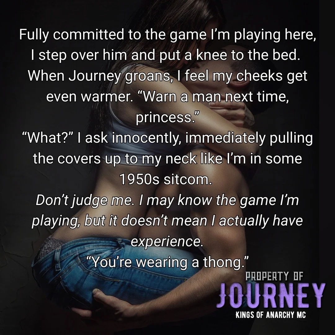 💜🩶 Property of Journey 💜🩶
☆Series: Kings of Anarchy MC: Florida
⬇︎ 𝐆𝐑𝐀𝐁 𝐇𝐄𝐑𝐄 ⬇︎
UBL: https://geni.us/pojourney 
What to expect:
✔︎ Best Friend&rsquo;s Big Brother
✔︎ Virgin Heroine
✔︎ Suspense &amp; Spice
✔︎ Beauty Influencer
✔︎ 