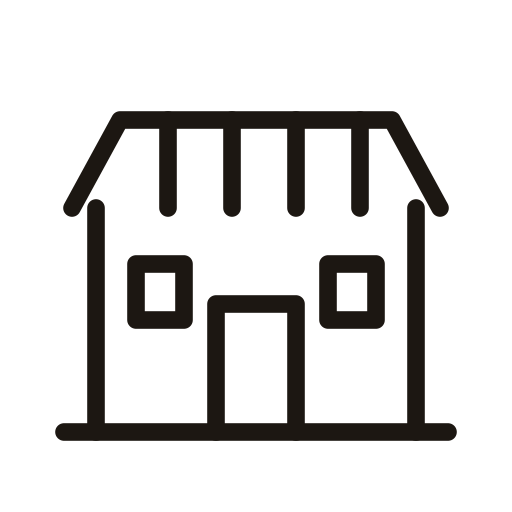 Simple line drawing of a house with a pitched roof and a front door