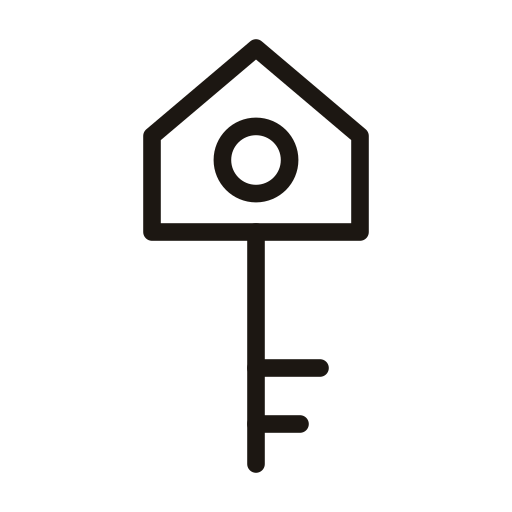A minimalist line drawing of a birdhouse on a stick with a round entrance hole.