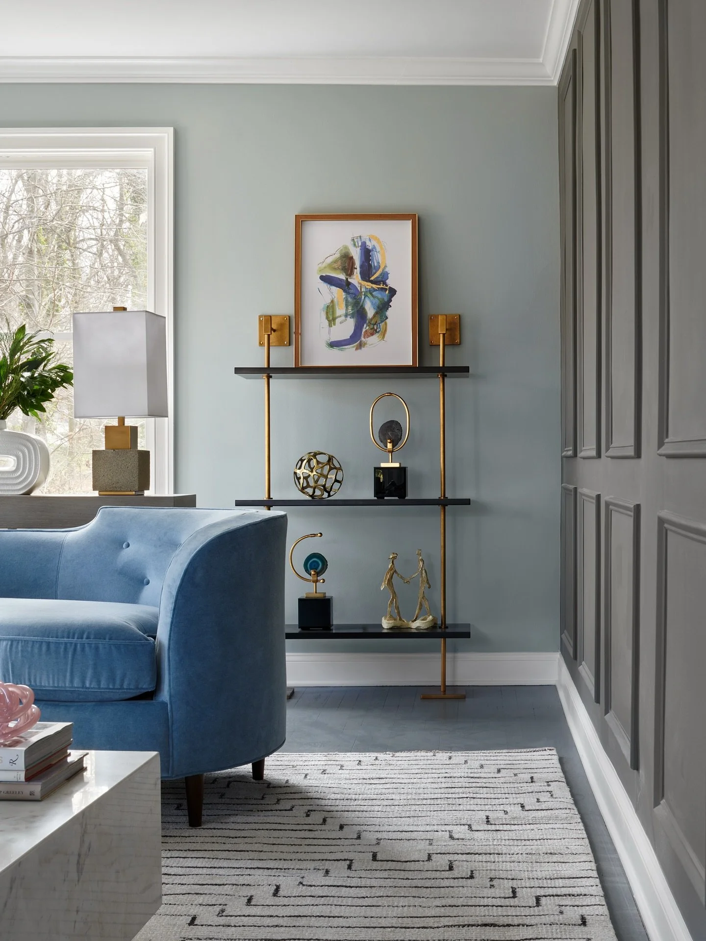 The key is in the details! This living room layers soft blues, delicate patterns, rich textures, and sculptural accents to create visual harmony from every angle.

#lornagrossinteriordesign #lornagross #interiordesign #explore