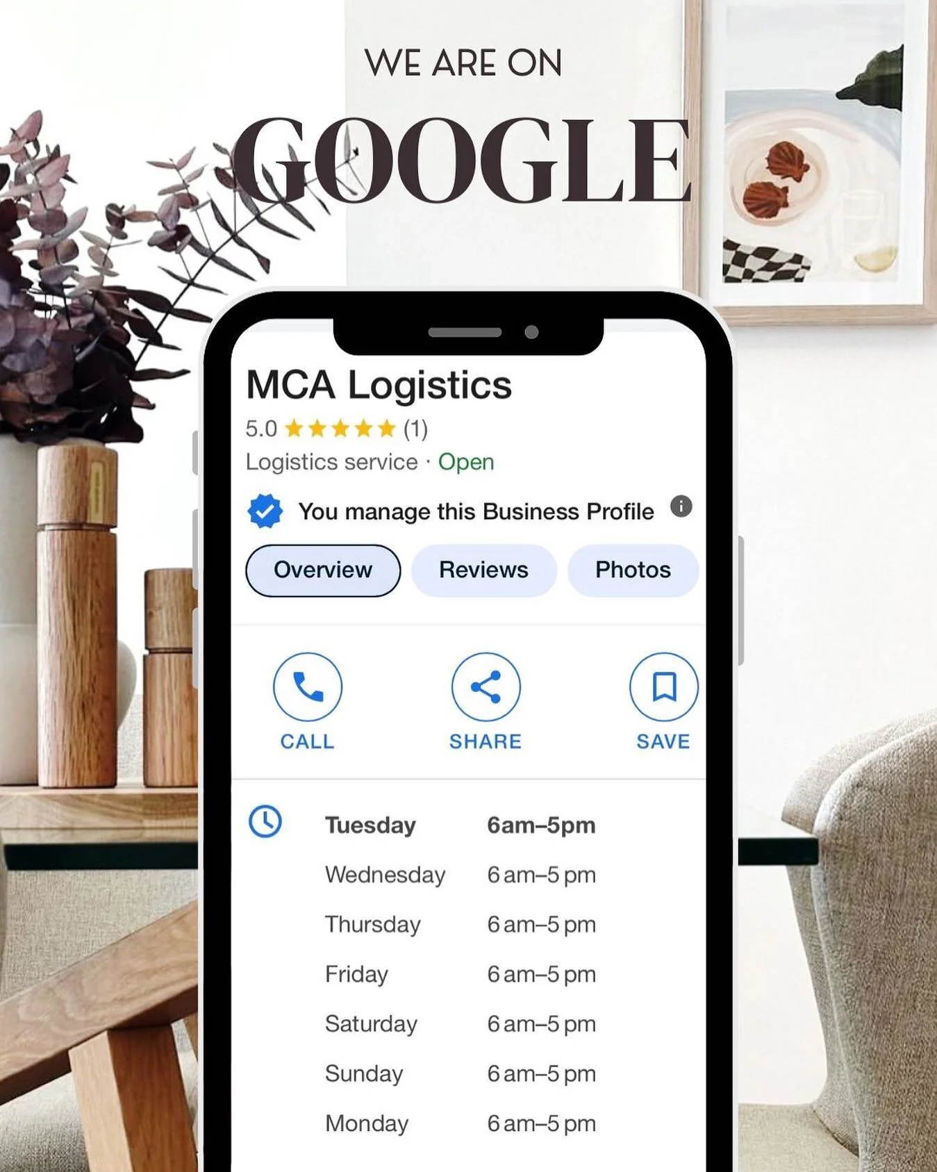 We are officially on Google! 

We are so excited to finally have greater exposure online. 

We would love for you to give us a review if you have chosen us for your logistics solution, property styling or furniture deliveries! 

We love working with 