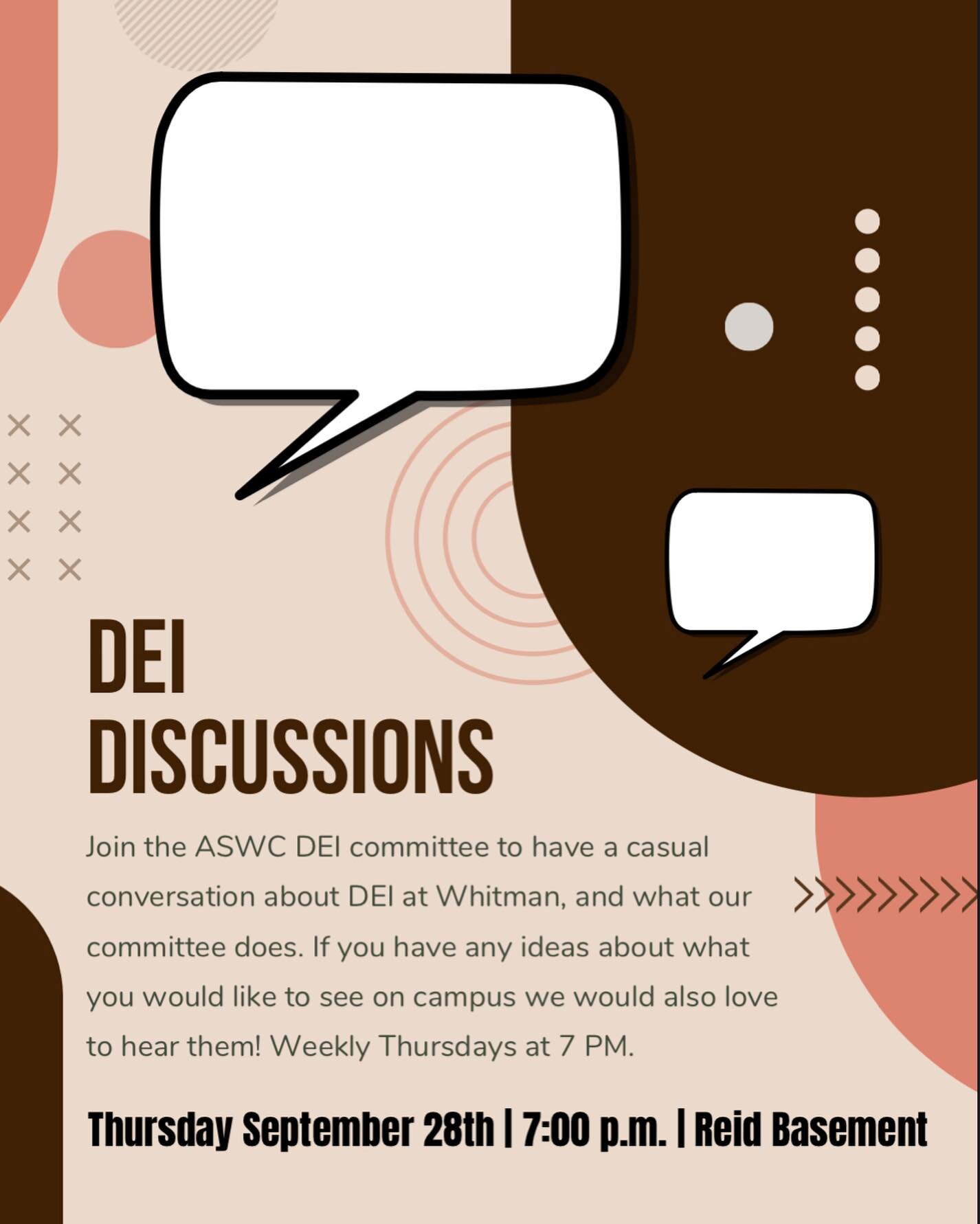 The DEI committee will be holding weekly discussions starting this Thursday. Make sure to stop by!