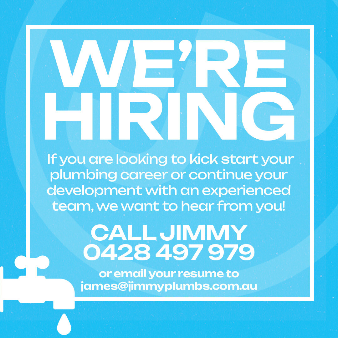 🚨WE'RE HIRING🚨

Jimmy Plumbs is looking for a first-year apprentice to join our team in 2024. If you're looking to start your career in plumbing, or continue your apprenticeship with an experienced team, we want to hear from you!

We are a Shire-ba