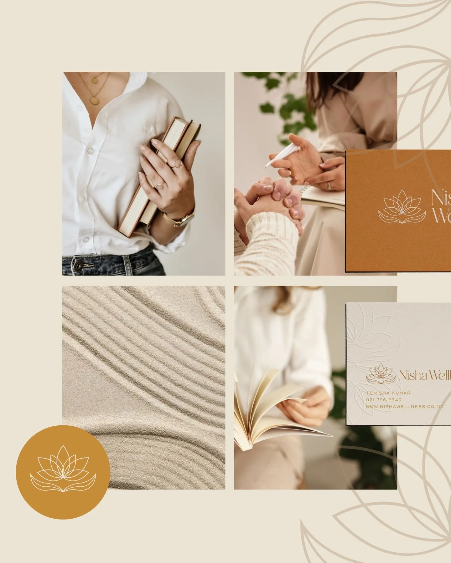 Introducing Nisha Wellbeing 

A brand built around Counseling. Community. Culture. Care.

Tenisha supports individuals, couples and organisations with mental health and she needed a brand that felt as warm and grounded as the work she does.

Every co