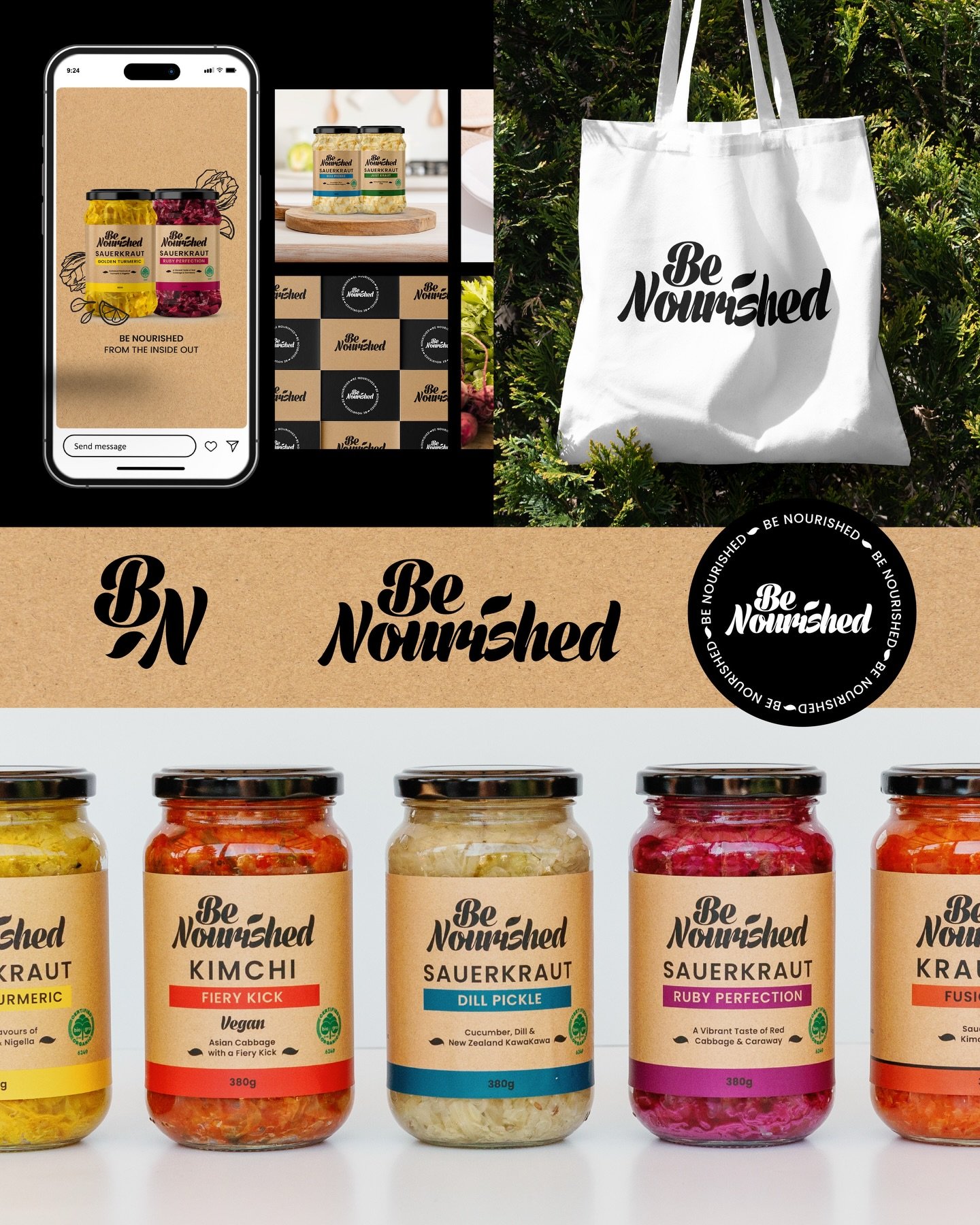 A product this good deserves a brand that does it justice.

Be Nourished has been crafting organic kimchi and sauerkraut in New Zealand since 2007, a brand with real history, a loyal following, and a product bursting with goodness. But when Brenda to