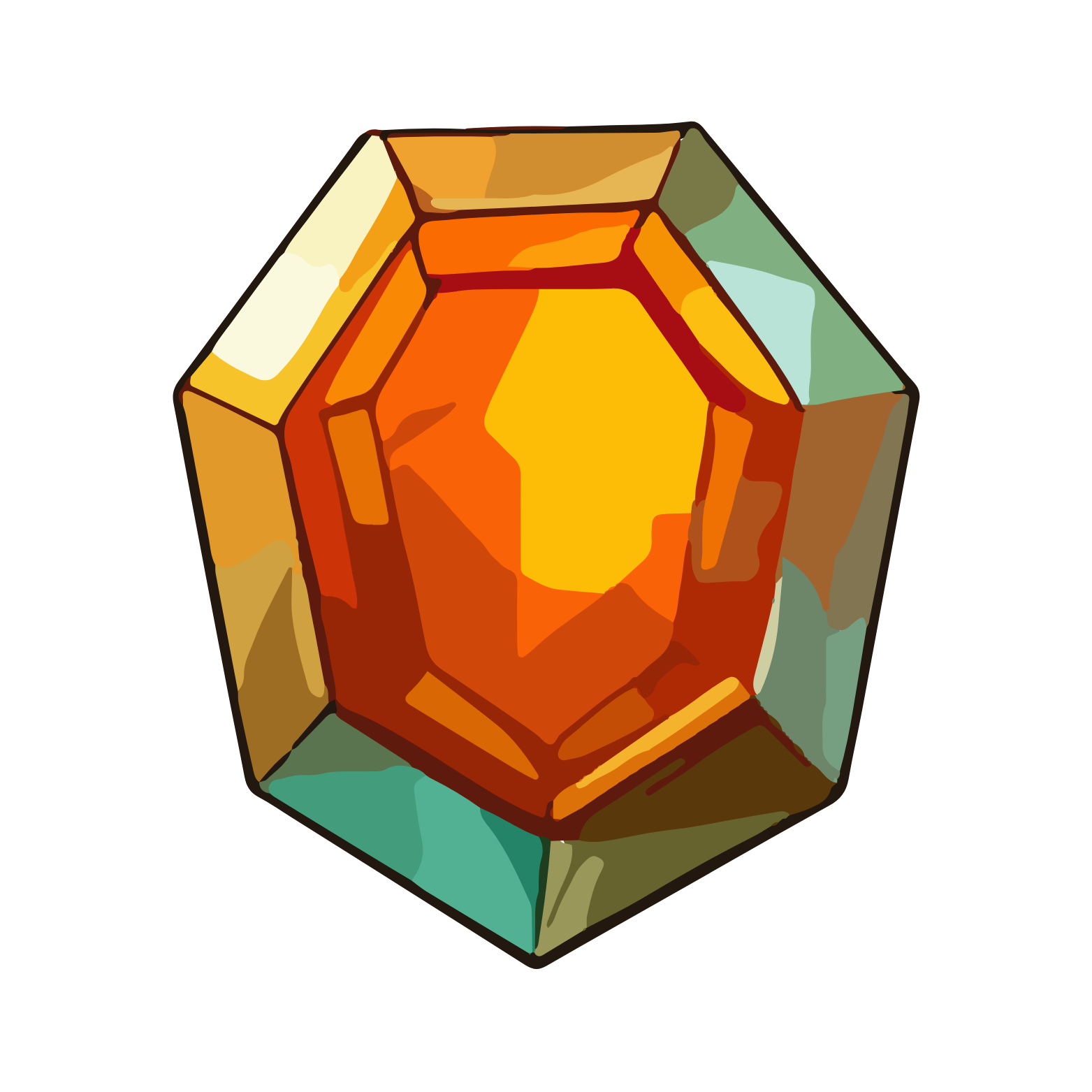 Illustration of an orange faceted gemstone with multidimensional light reflections.