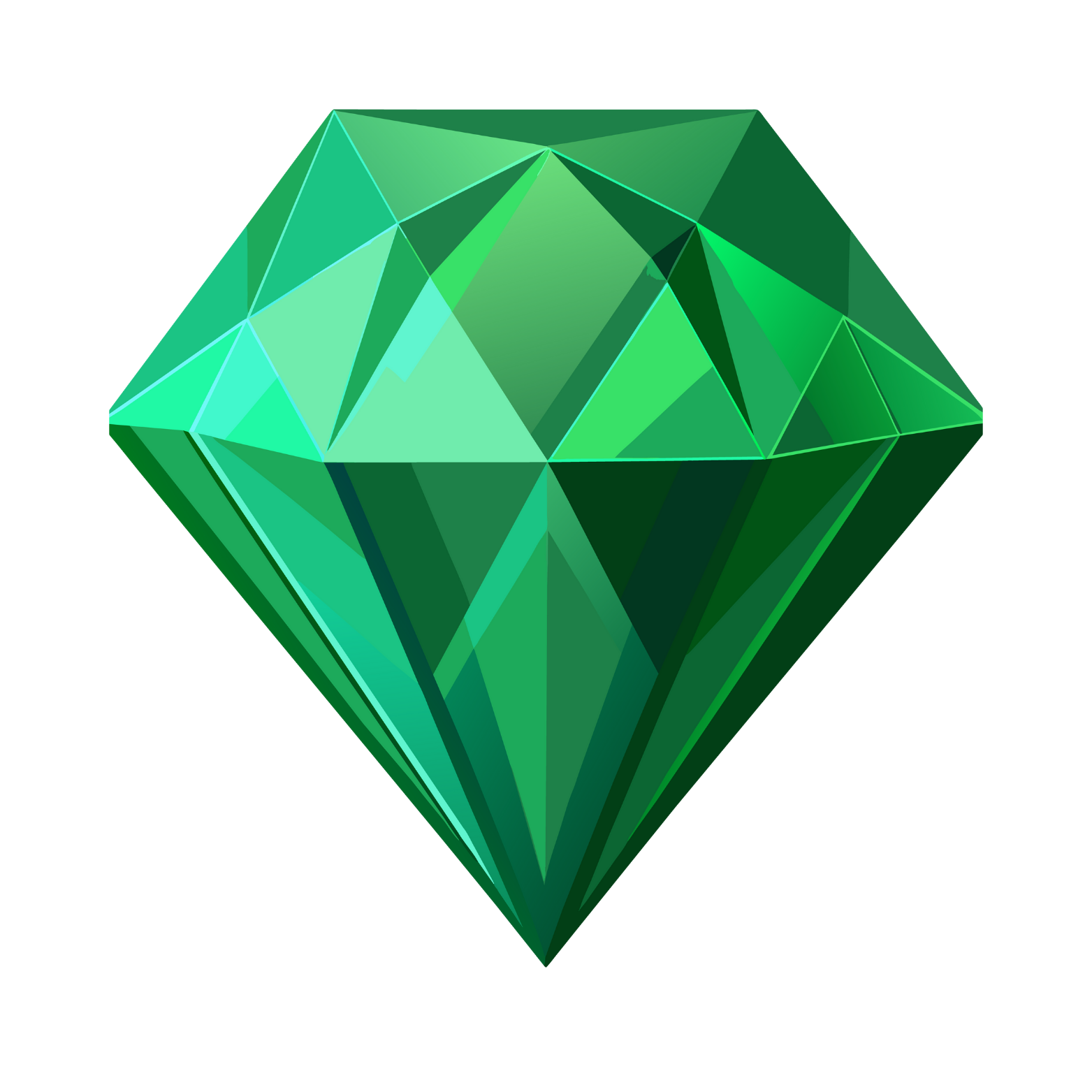 Green geometric crystal on a black background.