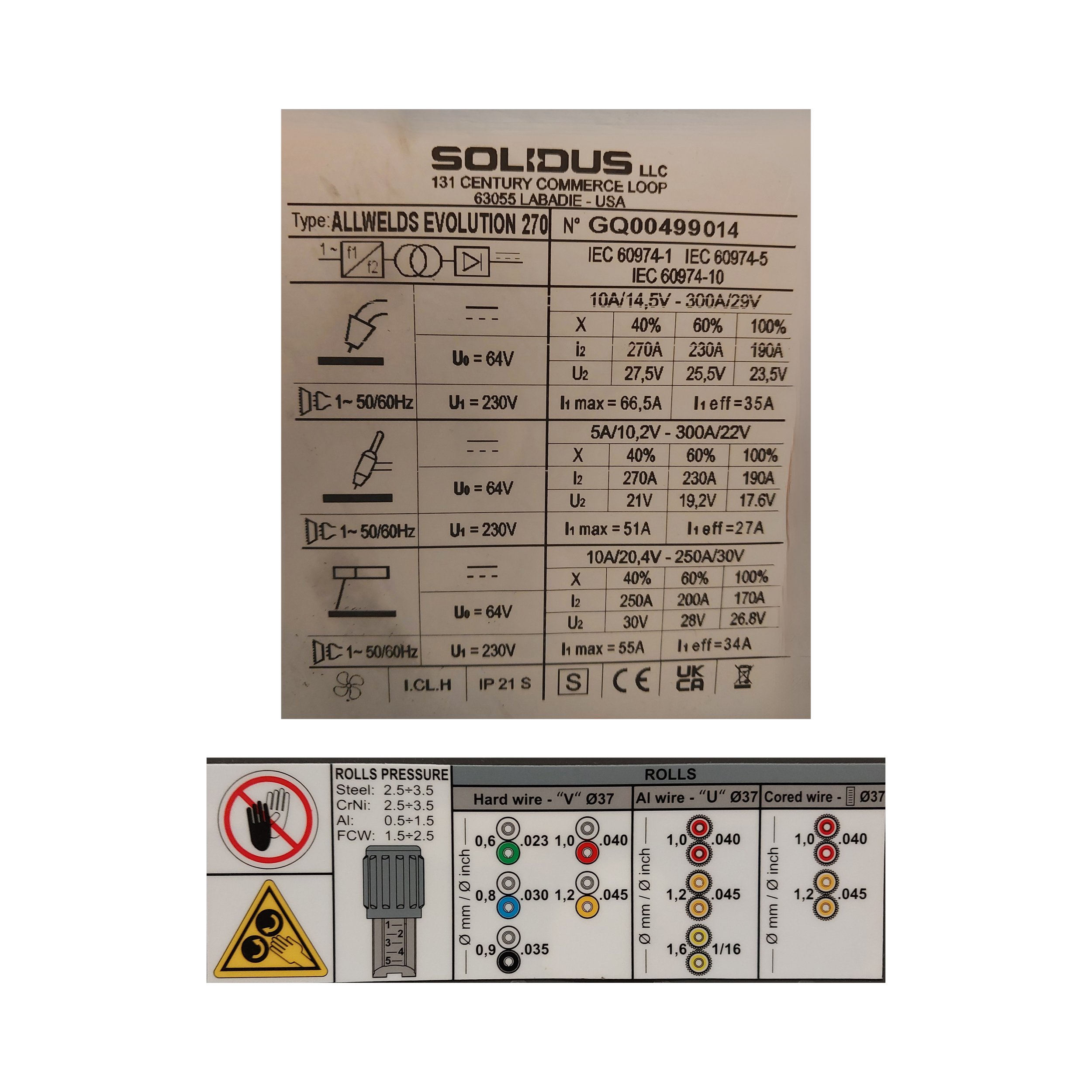 Solidus MIG welder setup with included 0.8 wire and regulator