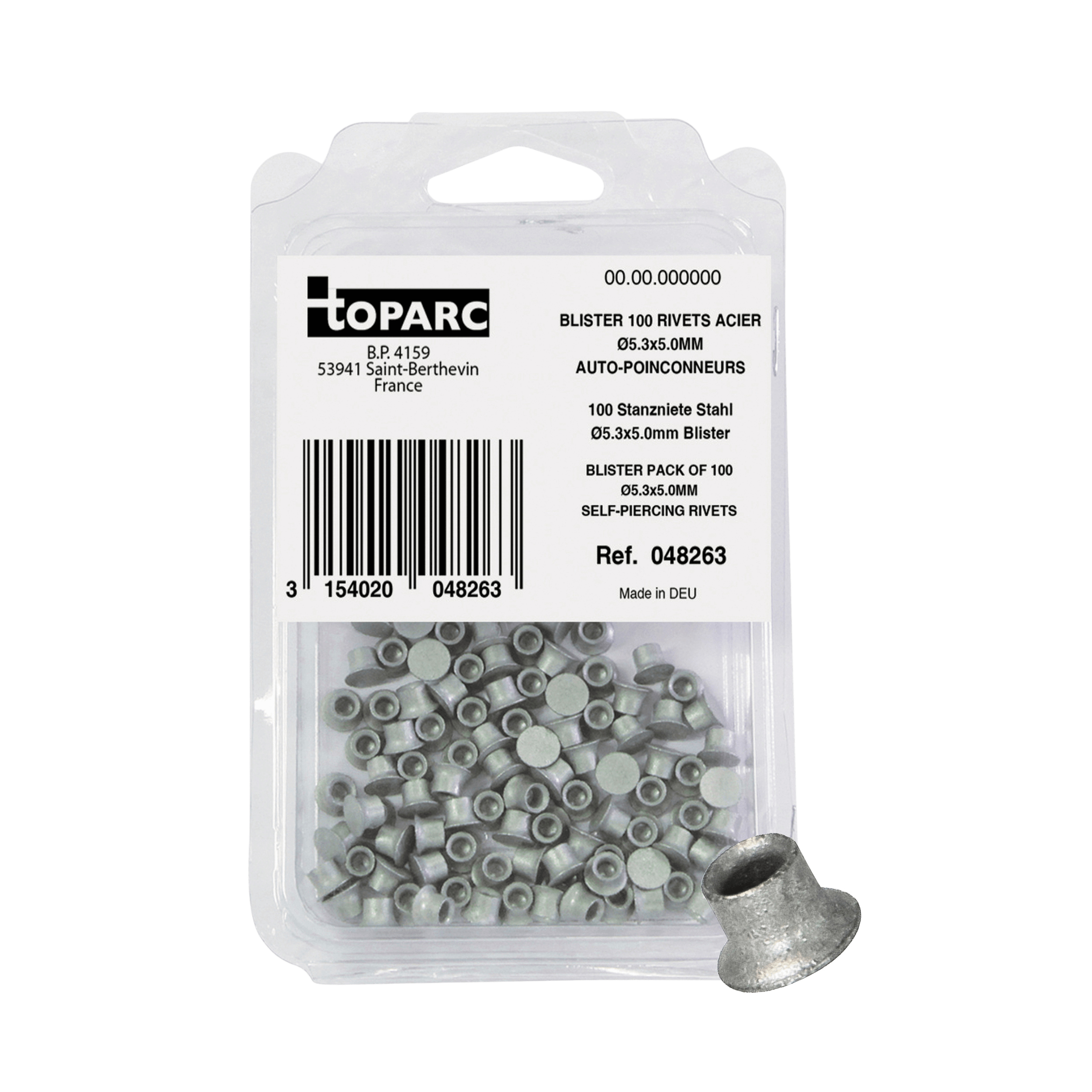 Pack of 100 Self Piercing Rivets 5.3x5mm (048263)
