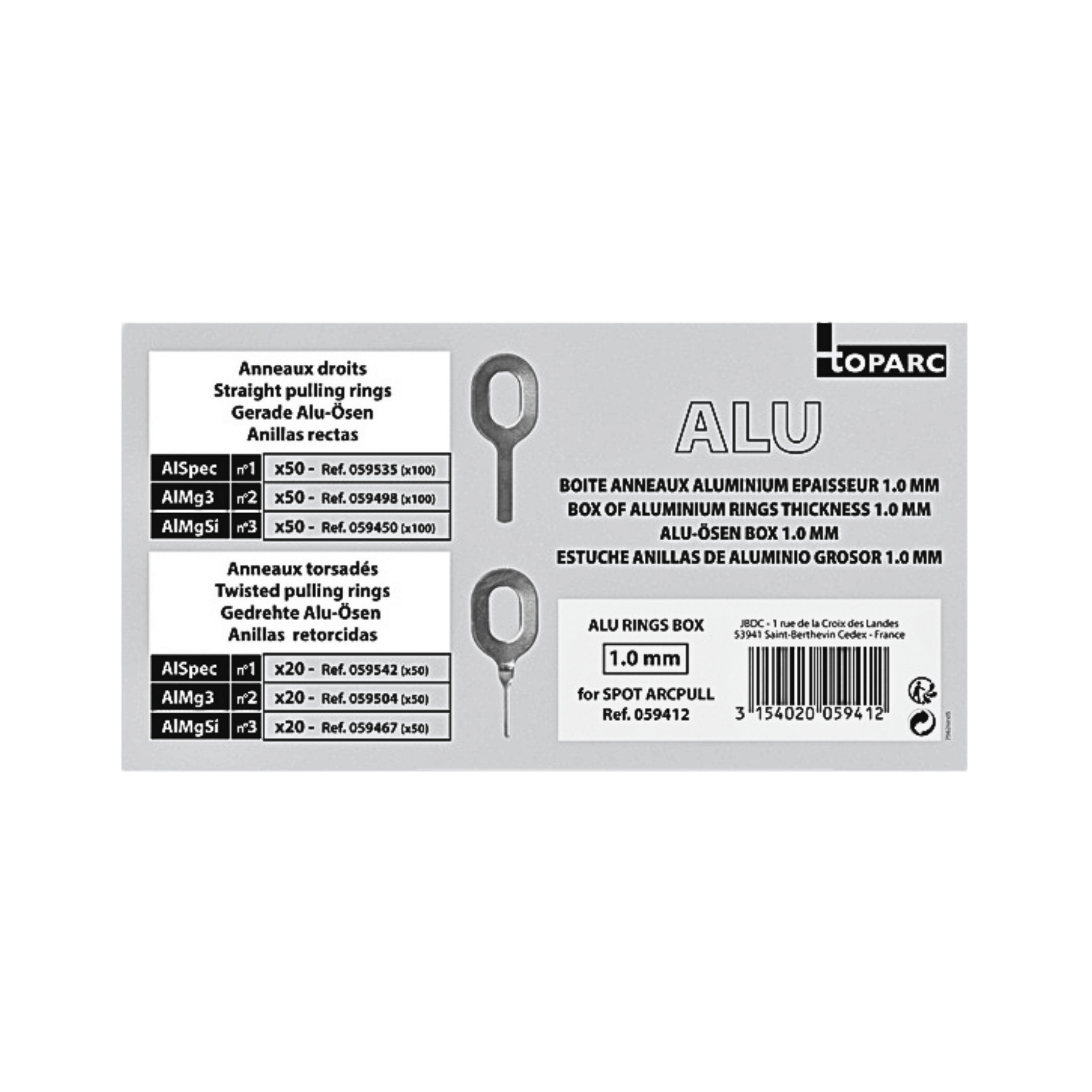 Box of aluminum 1.0mm thickness rings - (059412) for Collision repair shops