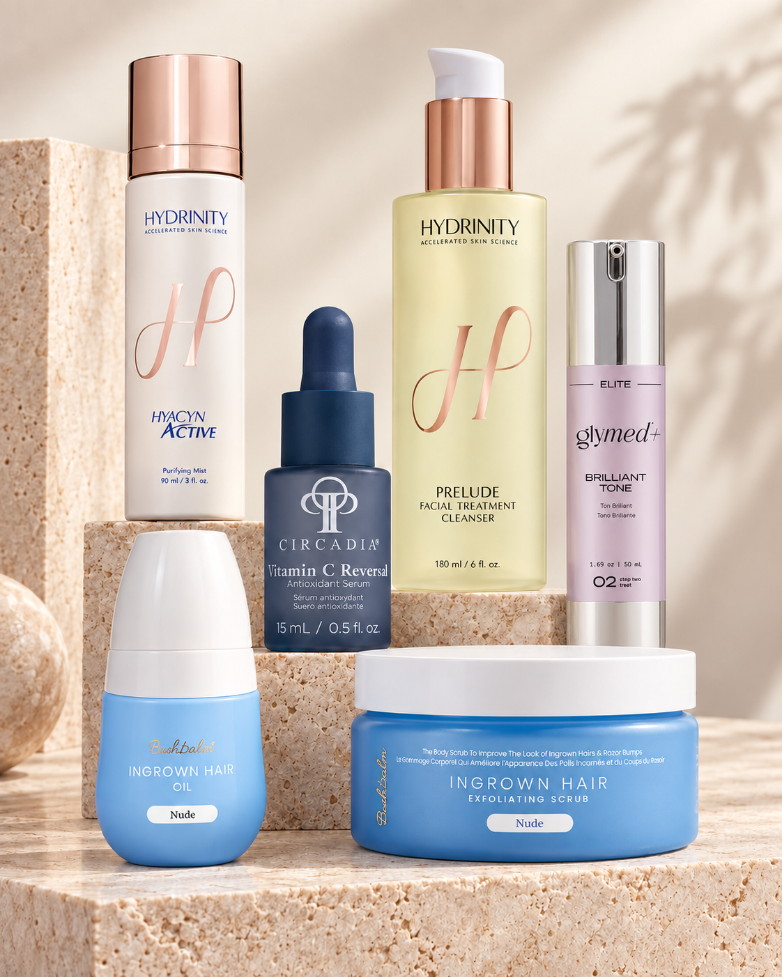Hydrinity, Circadia, GlyMed and Bushbalm professional skincare products available from The Lush Look