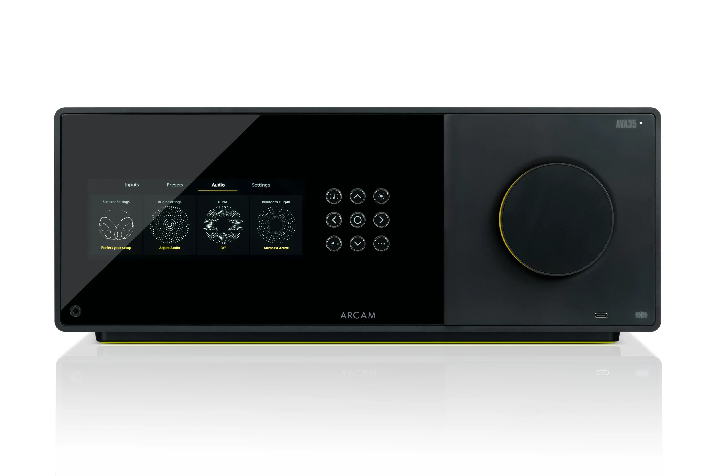 LS_ARCAM_AVA35_Front_MenuDisplay+ScreenReflection+AVA35Reflection.webp