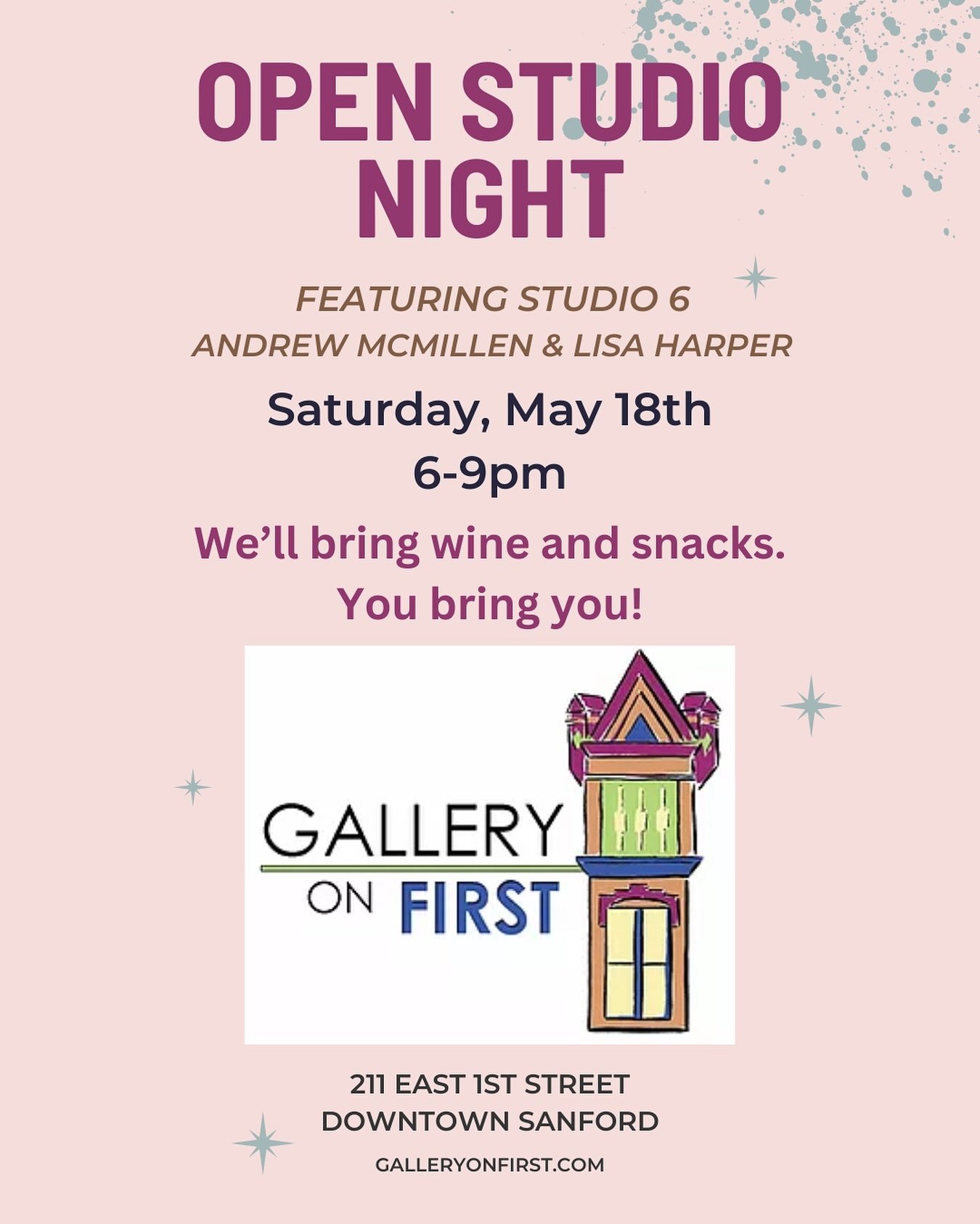 Hey, whatcha doing this Saturday night? 

If you missed the GOF Spring Show, now&rsquo;s your chance to check out my new space at @galleryonfirstsanford&rsquo;s Open Studio Night! 

Studio 6 is featured this month AKA me + @am.musing. We&rsquo;ll be 