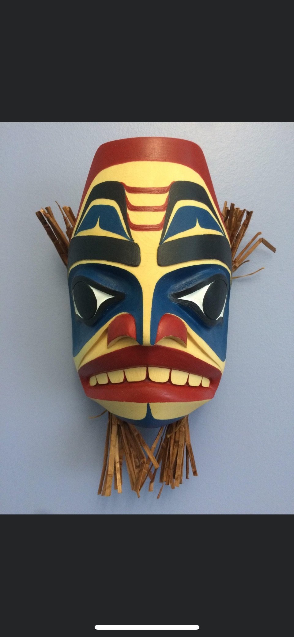 Dogfish Mask | Yellow Cedar, Red Cedar Bark, Acrylic | 5" x 6" x 4.5"