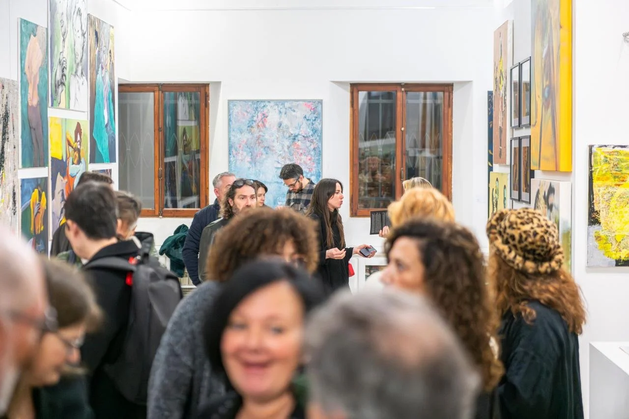 iris arnaud's painting called Blossom in a gallery during the biennale in Venise, Italy, in November 2024