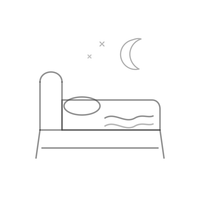 Line drawing of a bed under a night sky with a crescent moon and stars, representing insomnia treatment and sleep therapy with Carrie Christiansen, LPC in Arizona.