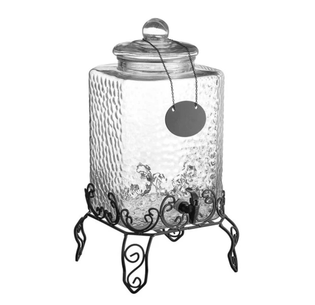 Hammered Glass Beverage Dispenser w/Metal Stand
5 Gallon
$45