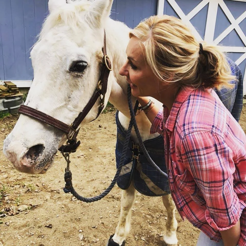 Judy is most at home on a set with animals! Here she is with Rocket during filming of HIDING IN DAYLIGHT