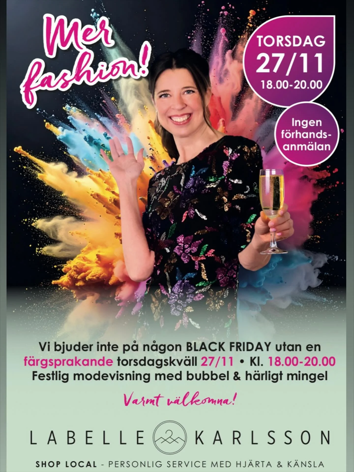 Boka in Torsdagen den 27/11 klockan 18! D&aring; k&ouml;r vi sista modevisningen f&ouml;r s&auml;songen. Den vill du INTE missa!  Ta med dig mamma, syrran och v&auml;ninnorna till en h&auml;rlig kv&auml;ll med fashion, bubbel och mingel! V&auml;lkomn