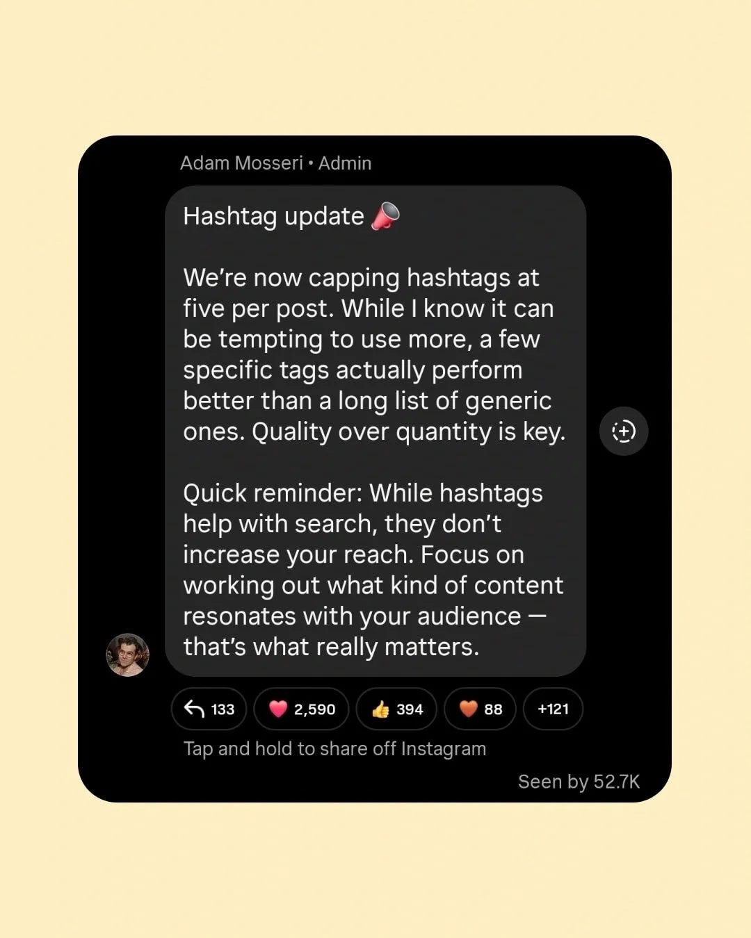 You heard it from the man of Instagram himself, the "30 Hashtags" era is officially over.

​Instagram has confirmed they are capping hashtags at five per post. But before panicking - this is actually quite the win for quality over quantity 