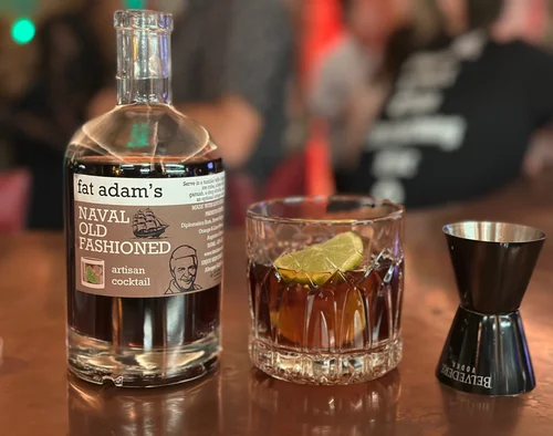 Naval Old Fashioned poured over ice