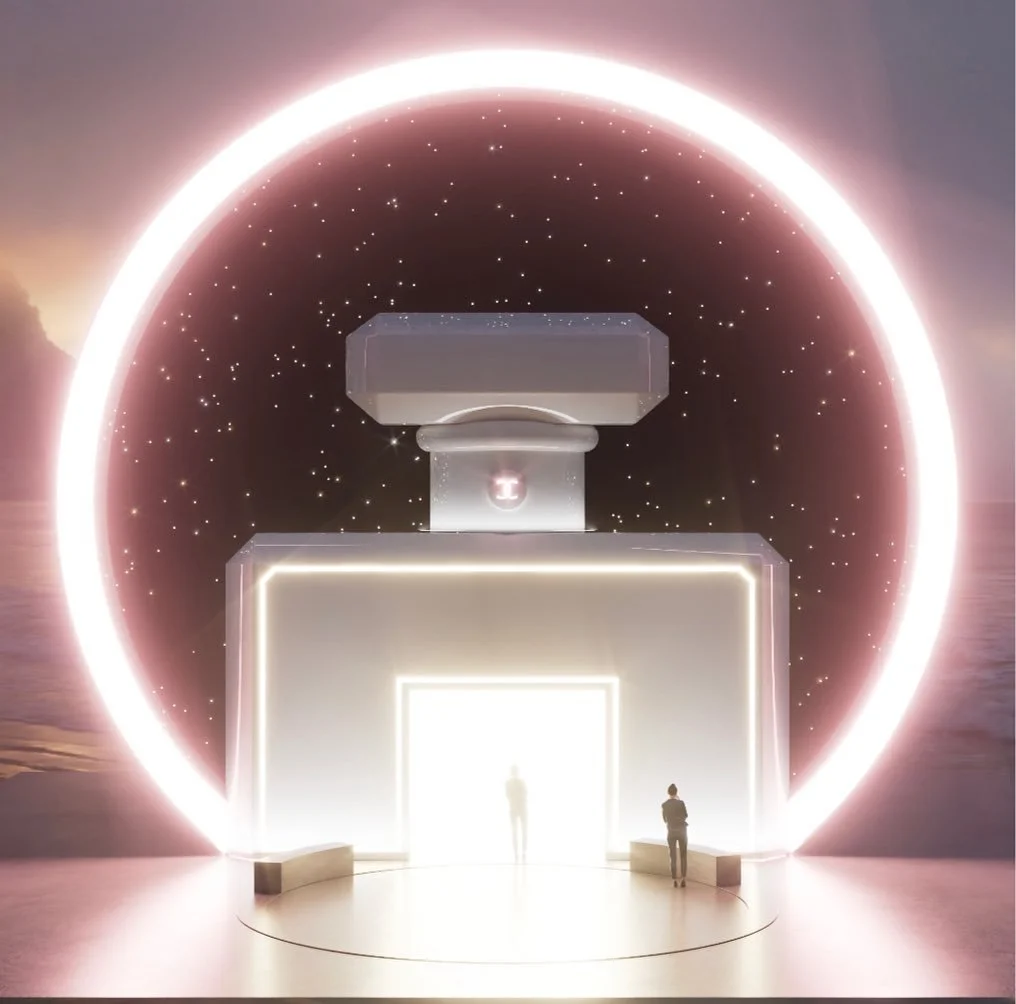 Some images of our process for the 18 meter Chanel bottle back in 2021.&nbsp;

Visualising our designs are essential part of our sketchbook process. These helps us to really drill into the physicality of an object. It also helps form discussions rega