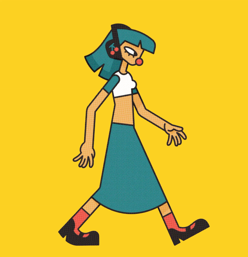 yellow background character walk cycle of a ninja, werewolf, diver, crocodile