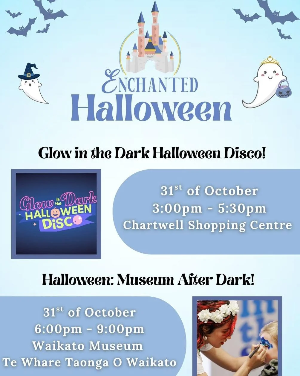 ENCHANTED HALLOWEEN EVENTS 🌟

Halloween is on the horizon! So it&rsquo;s time to get those costumes ready, and decide how your family wants to celebrate!

Glow-in-the-Dark Halloween Disco 🎃✨
Join us at Chartwell Shopping Centre on Friday the 31st O