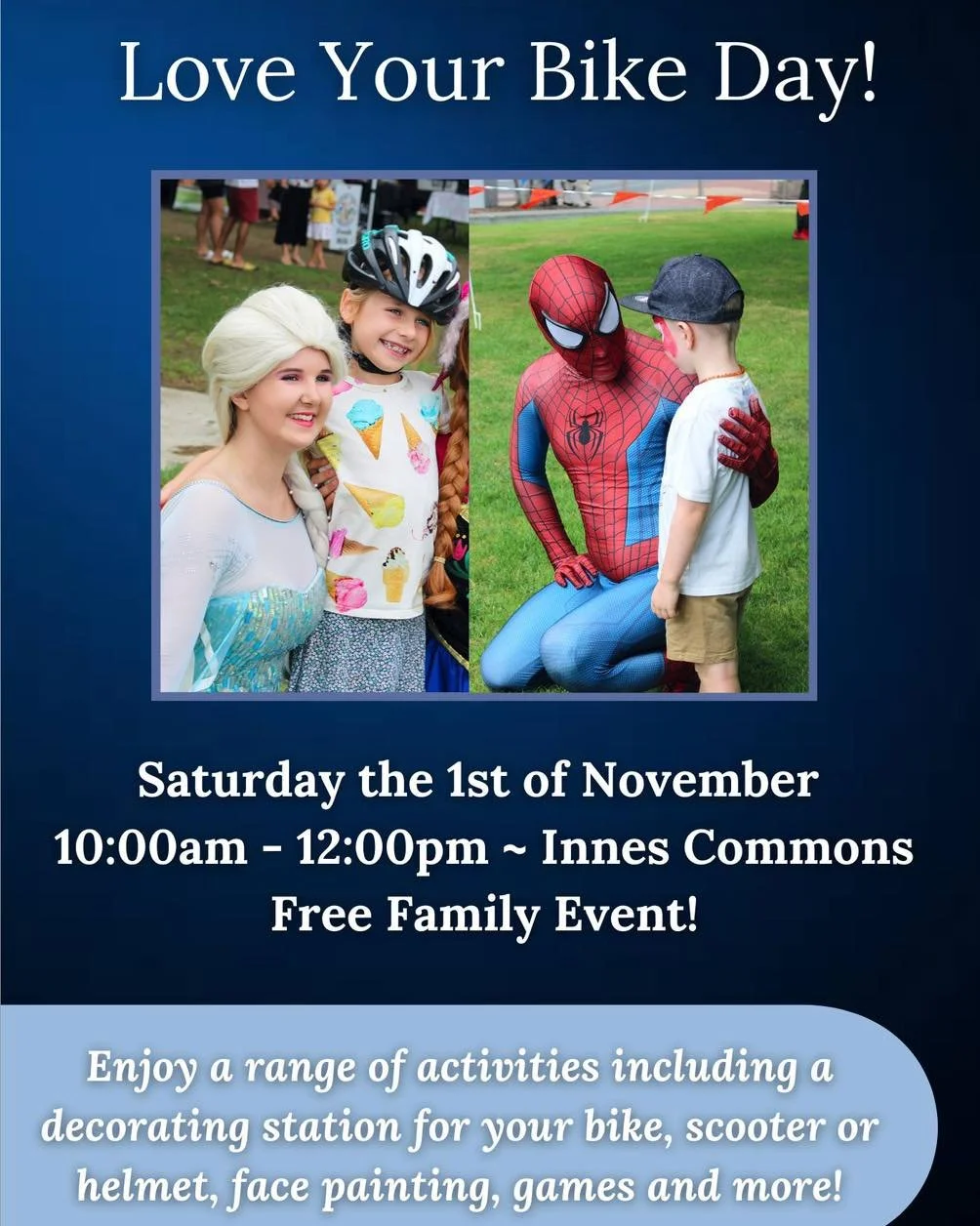 Love Your Bike Day is one week away!! 🚲💙

We&rsquo;re super excited to announce that after being postponed by rain, Love Your Bike Day is back next weekend at Innes Commons!

At this fantastic event your little one can enjoy a range of activities i