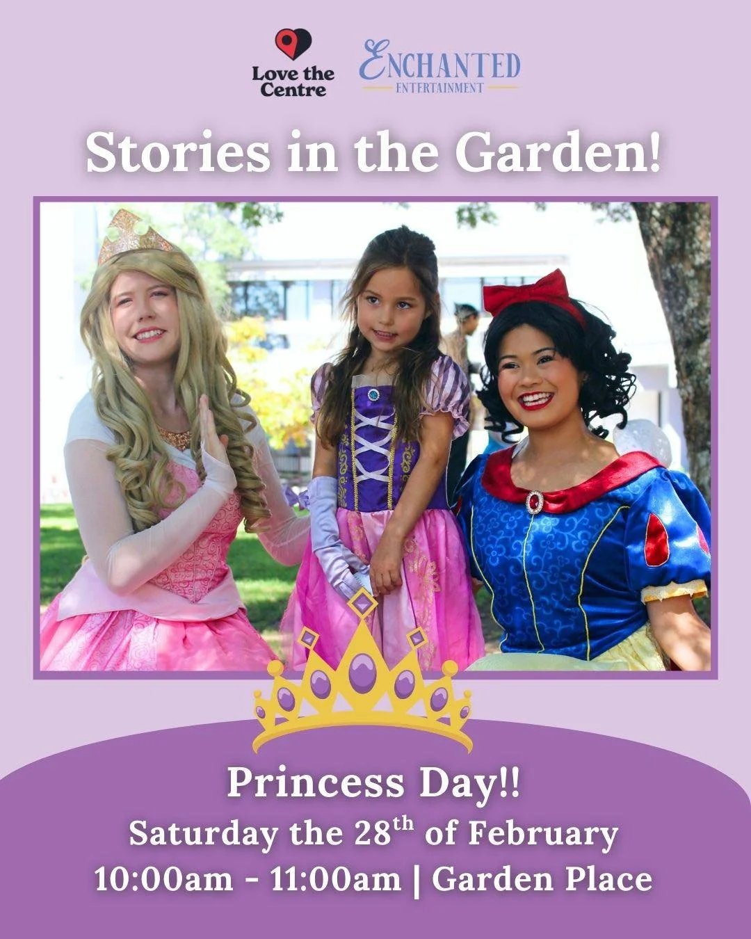 What&rsquo;s On - Stories in the Garden 👑

Get your gown on and waltz on over to Garden Place for a royal morning at Stories in the Garden this Saturday!

Our wonderful princess besties, Snow White and Sleeping Beauty, are ready to add a touch of ma