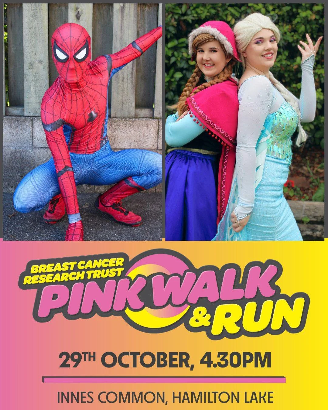 IT'S ALMOST TIME FOR THE PINK WALK &amp; RUN! 💗🎀

Just a final reminder that Elsa, Anna and Spider-Man will be joining the fun TOMORROW at the Pink Walk &amp; Run 2026! 🕷️❄️

Bring the whānau along for an evening of community spirit, character mee