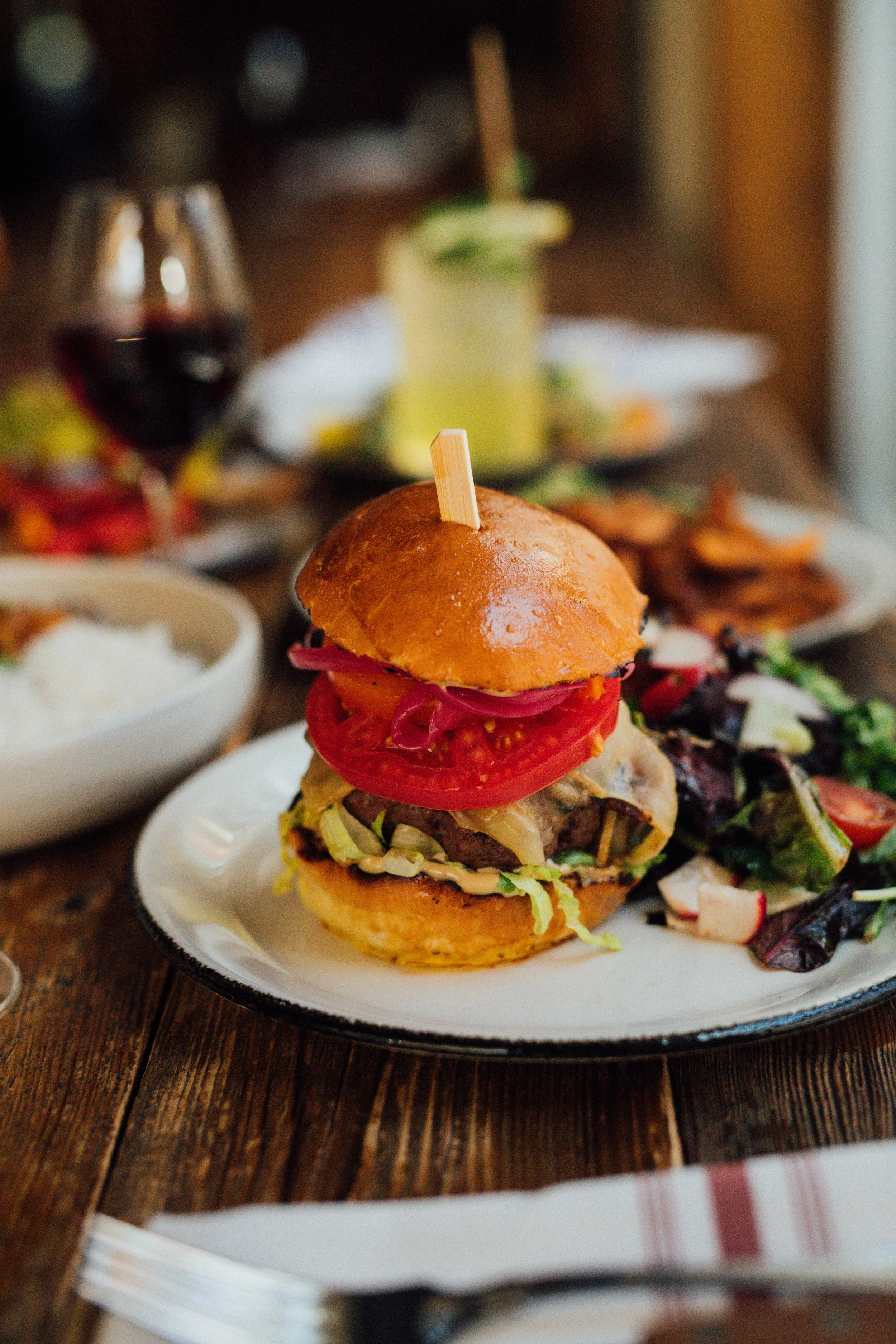 Taverne Burger: A wagyu-angus burger with raclette cheese, black garlic aioli on a local boulangerie bun
Fresh ingredients and delicious 