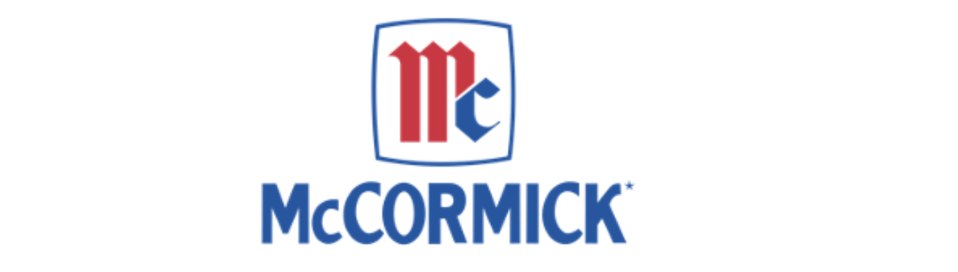 McCormick logo featuring a shield with stylized red 'M' and blue 'C' letters, and the brand name 'McCormick' below in blue text.