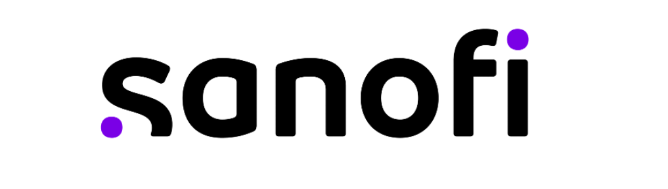 Sanofi logo in black lowercase letters with purple dots above the 's' and the 'i'.