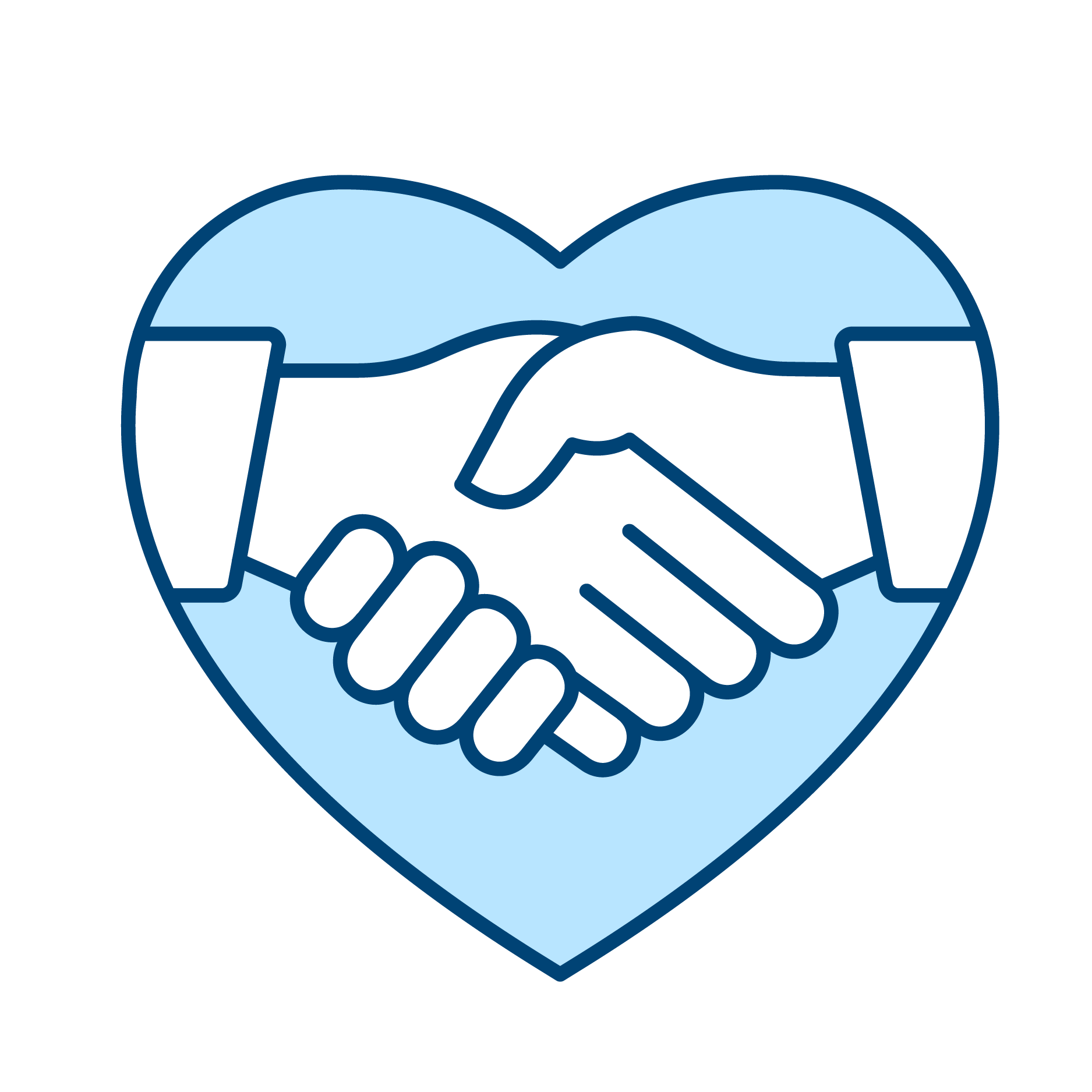 Blueprint-style illustration of a handshake inside a heart shape