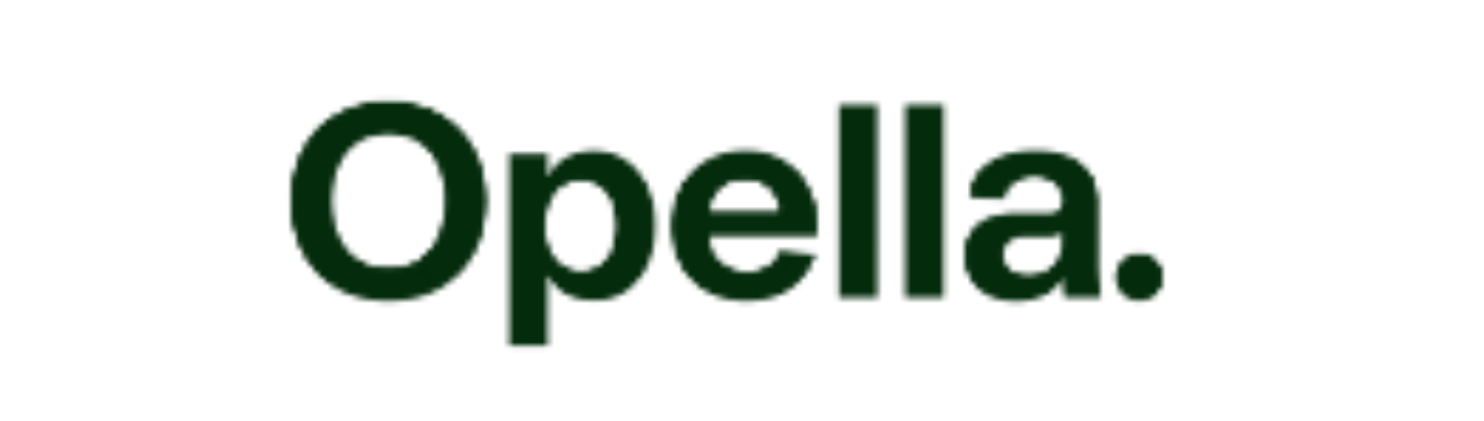 Close-up of the word 'Opella.' written in bold, dark green letters on a white background.