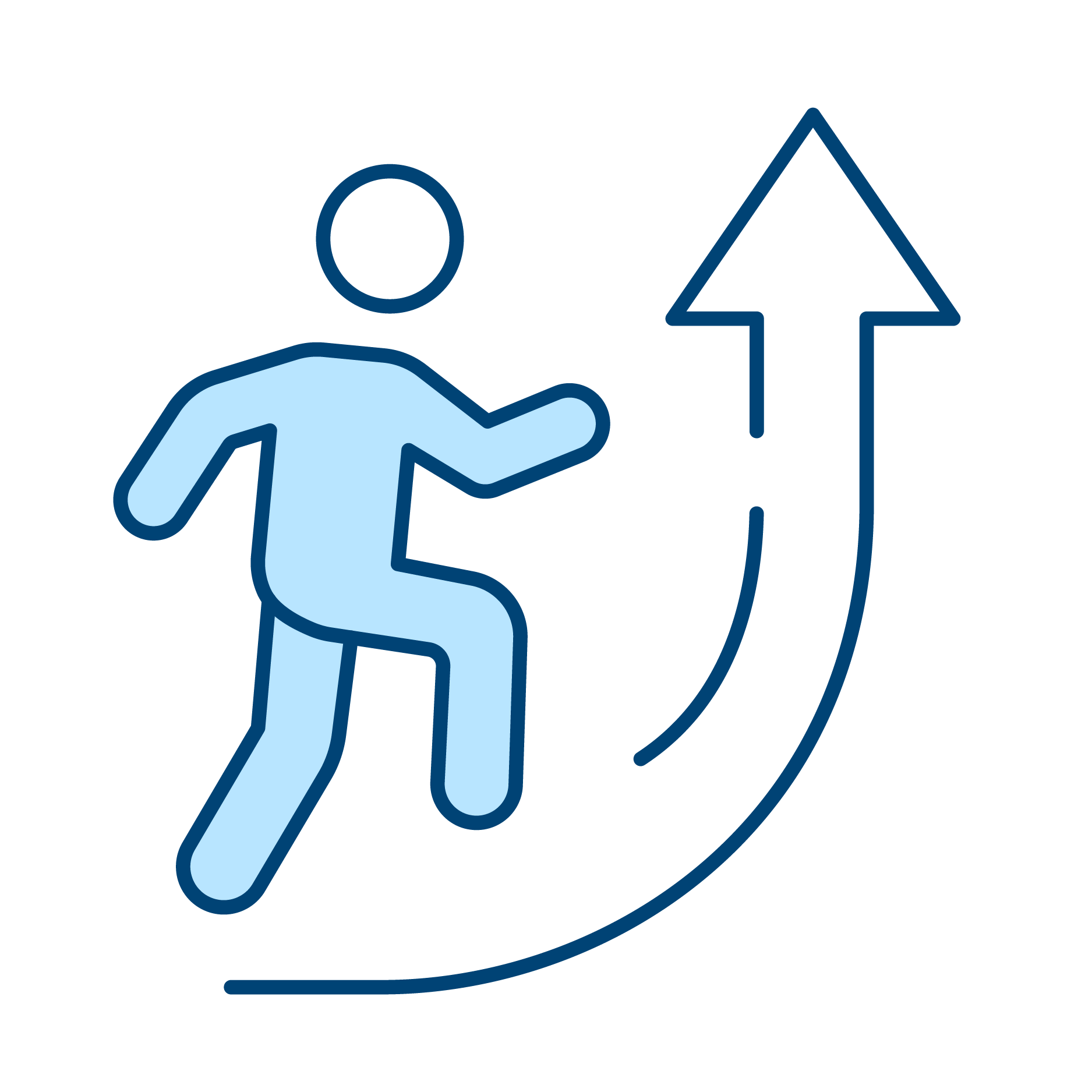 Illustration of a person gesturing upward with an arrow pointing in the same direction, enclosed in a hand outline.