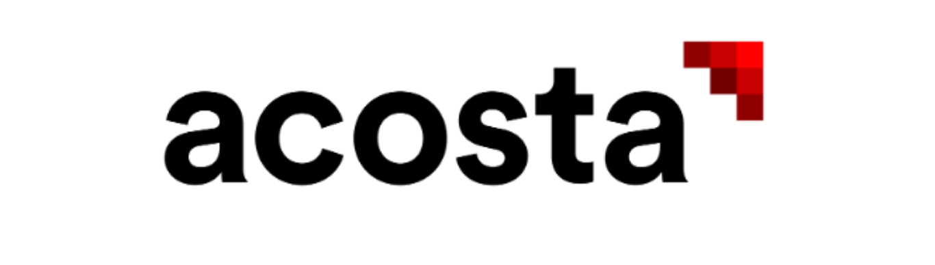 The image features the word "acosta" in bold black letters with a small red pixelated arrow pointing upward in the top right corner.