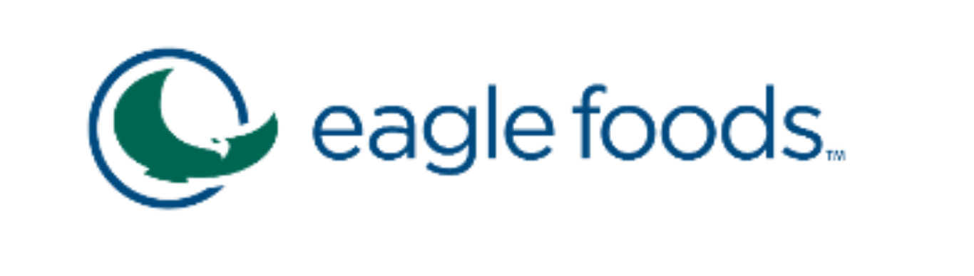 Eagle Foods logo with a stylized eagle's head in green and blue letters.