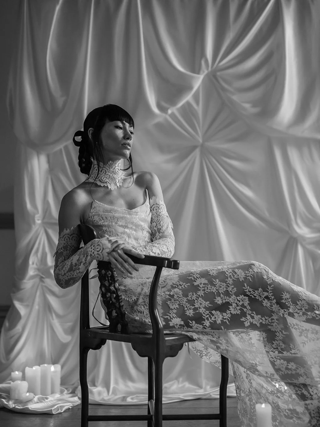 ESMERALDA

Amid the noise of fashion week, a moment of stillness and appreciation for the artistry of clothes. 
Delicate lace, gentle candlelight and the soft drama of silk draping.
Styling for this month&rsquo;s @rocknrollbridemagazine 

Wedding Dre